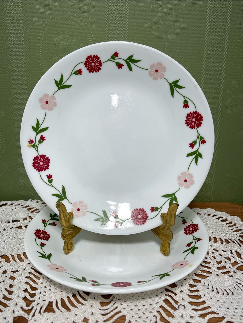 2 Corelle Spring Pink Red Flowers Floral Rim Bread Butter Plates 6 Plus Inch